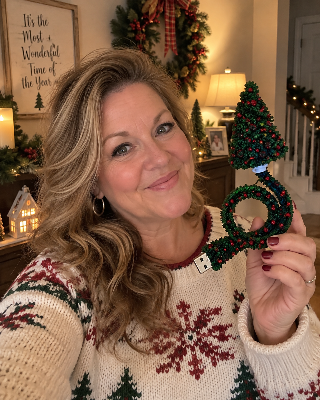 Customer displaying Christmas USB decoration