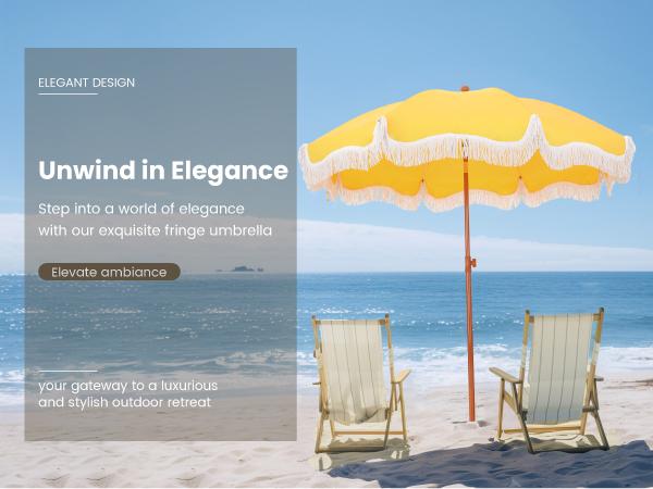 PHIVILLA 7ft Patio Beach Umbrella with Fringe, UPF 50+ Canopy, 8 High Wind Proof Fiberglass Ribs, Fully Assembled, Carry Bag Available Outdoor Aesthetic Round,DealsForYouDays