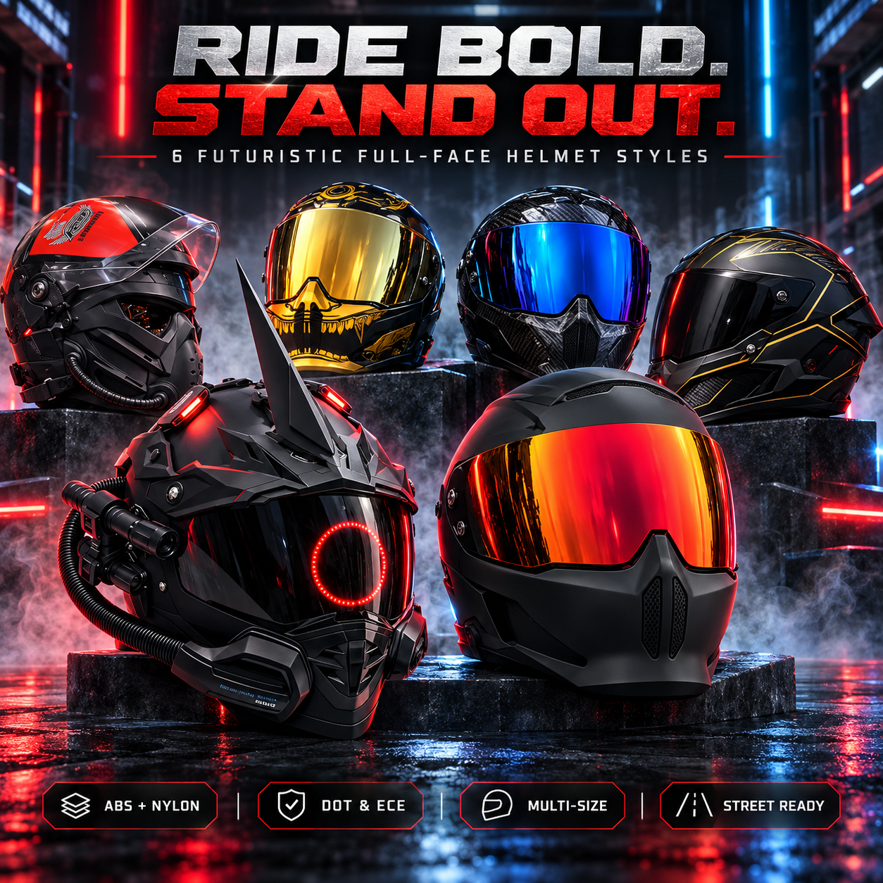 Futuristic Full-Face Motorcycle Helmet Collection