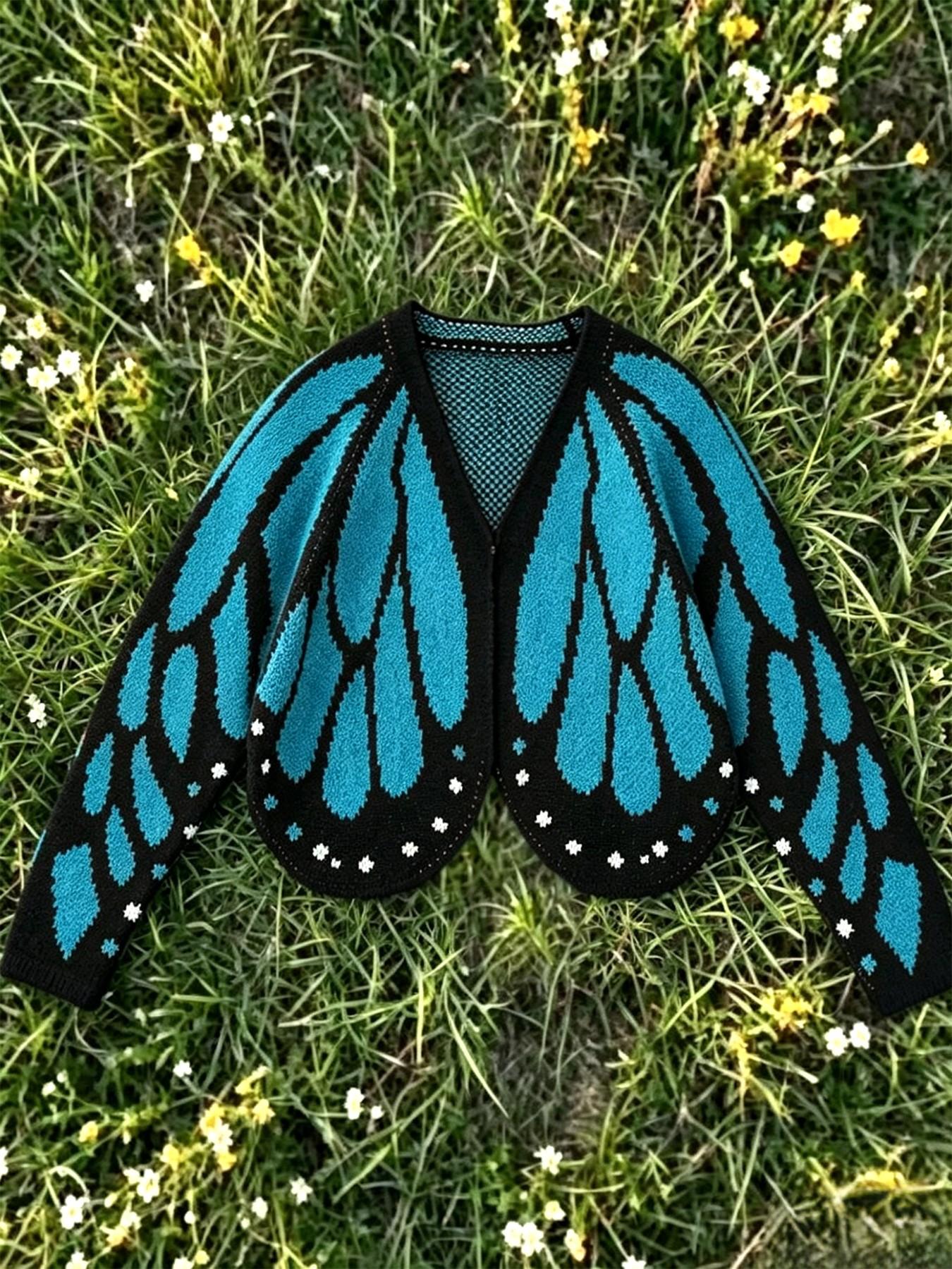 Women's Trendy Butterfly Wings Knit Cardigan, Front Open V Neck, Bat Sleeve Short Design, Casual Fashion Knitwear Knit Coat for Vacation Parties, Baggy