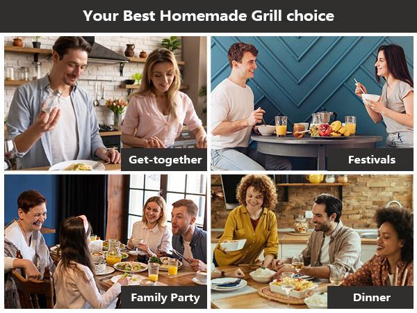 Pukomc 1500W Smokeless Grills - Electric Nonstick Griddle Grill with Extended Removable Plates, Adjustable Temp Control, 4 Mini Raclette Pans, Compact Apartment Kitchen Supply, Mess-Free Easy-Clean Accessory
