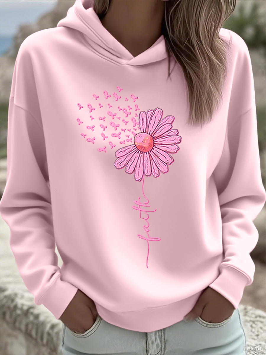 Women's Pink Ribbon Sunflower Faith Breast Cancer Awareness Support Sweatshirt
