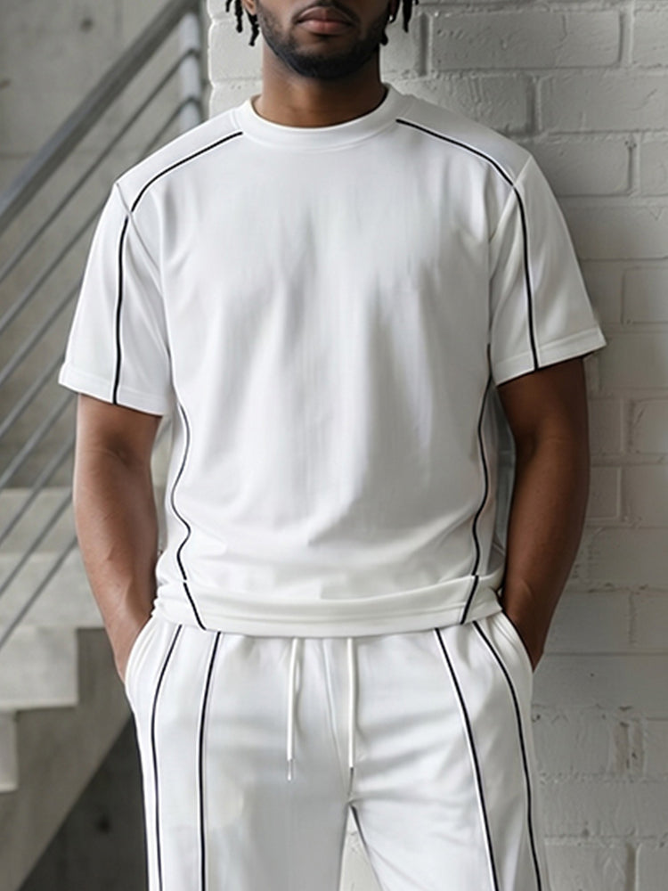 Urban Casual Contrast Piping T-Shirt Set