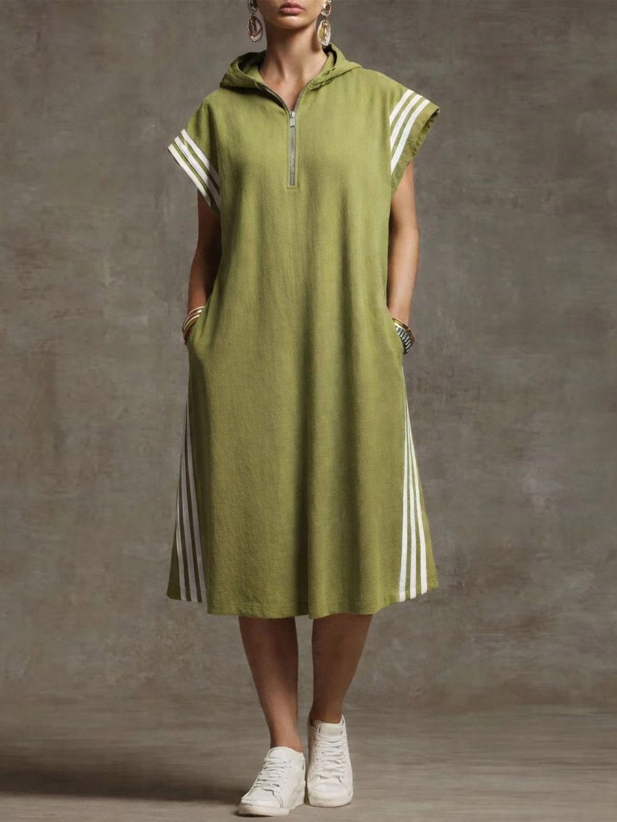 Women's Short-sleeved Loose-fitting Hooded Linen Casual Dress