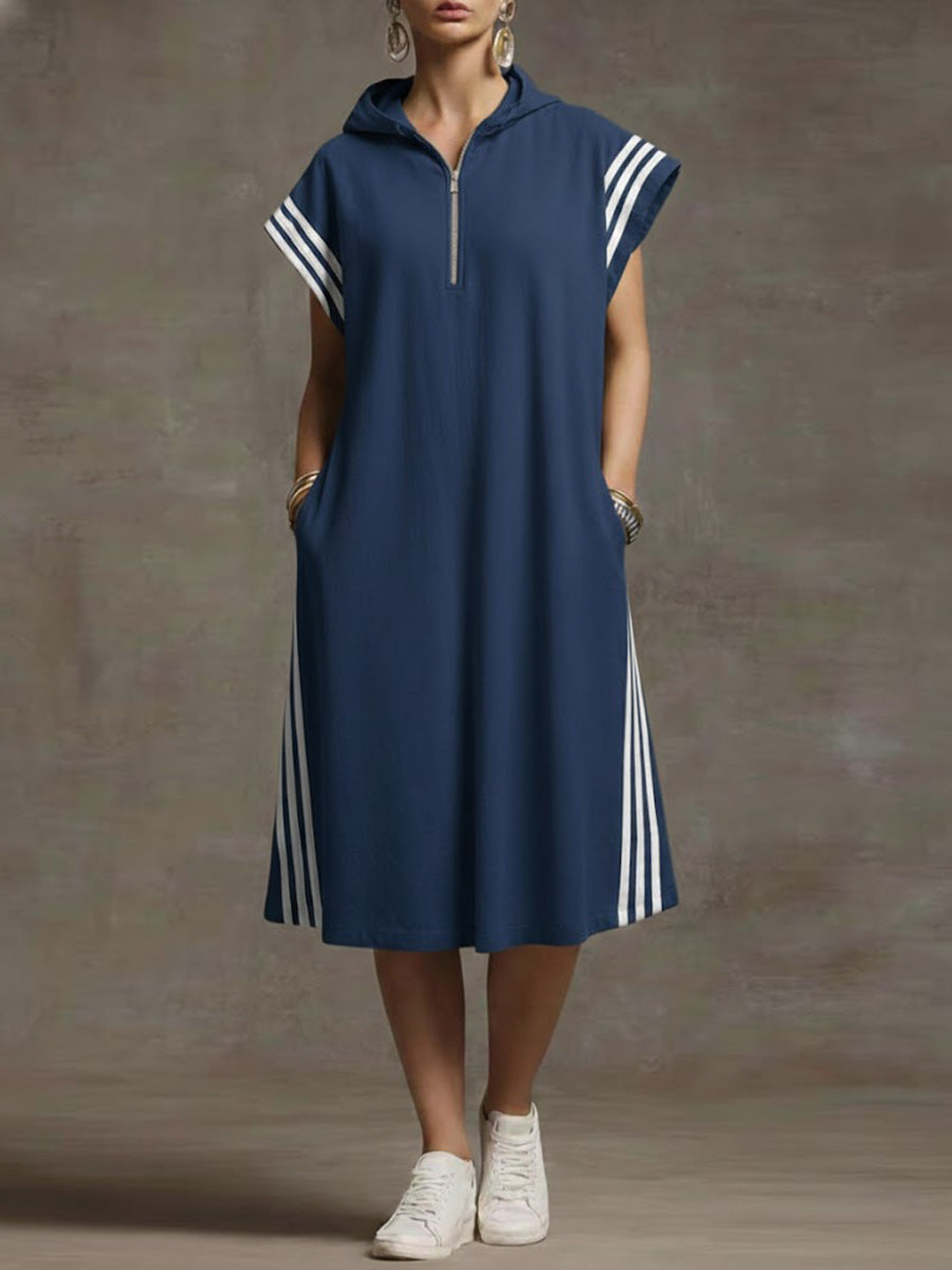 Women's Short-sleeved Loose-fitting Hooded Linen Casual Dress