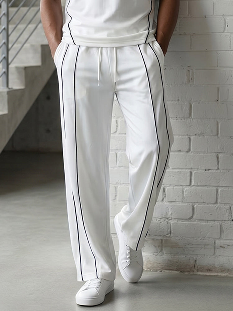 Urban Casual Contrast Piping T-Shirt Set