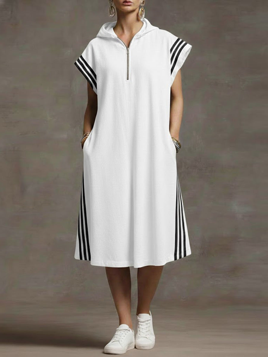 Women's Short-sleeved Loose-fitting Hooded Linen Casual Dress