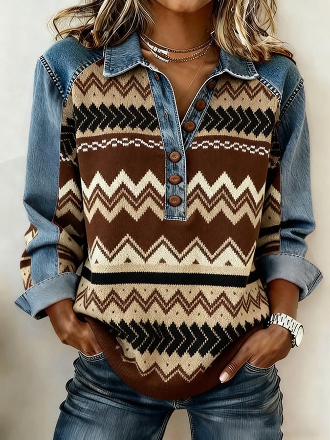 Women's Retro Western Print Casual Sweatshirt