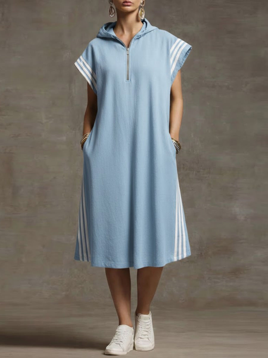 Women's Short-sleeved Loose-fitting Hooded Linen Casual Dress