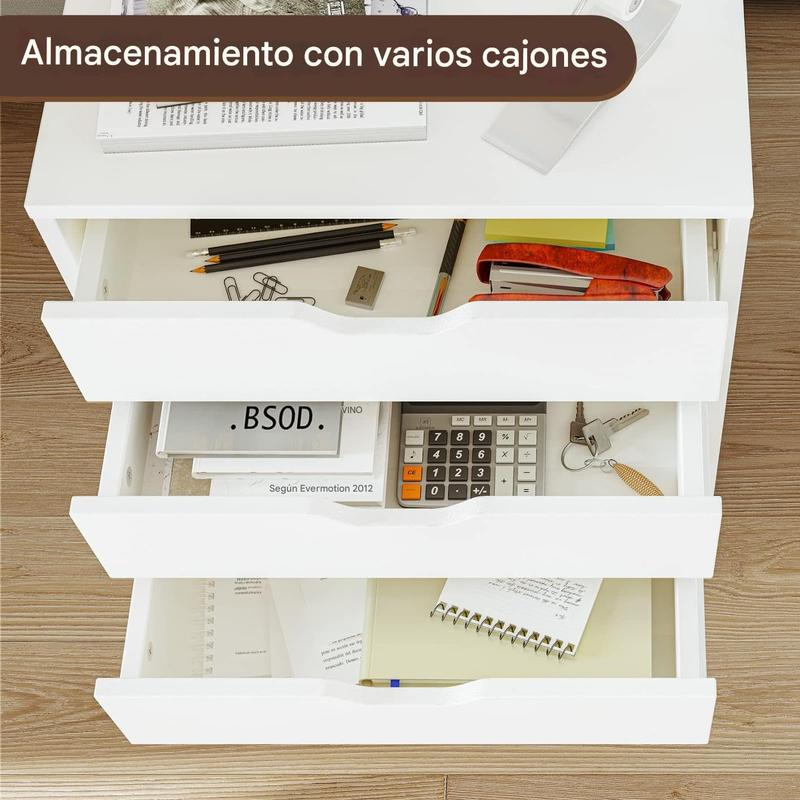 Cónomda de Madera con 7 Cajones Organizador de Ropa y Archivero Móvil, Cofre de Almacenamiento con Ruedas Ruedas Giratorias 360° y Freno