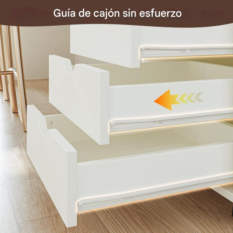 Cónomda de Madera con 7 Cajones Organizador de Ropa y Archivero Móvil, Cofre de Almacenamiento con Ruedas Ruedas Giratorias 360° y Freno