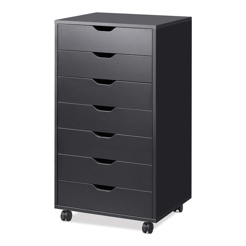 Cónomda de Madera con 7 Cajones Organizador de Ropa y Archivero Móvil, Cofre de Almacenamiento con Ruedas Ruedas Giratorias 360° y Freno