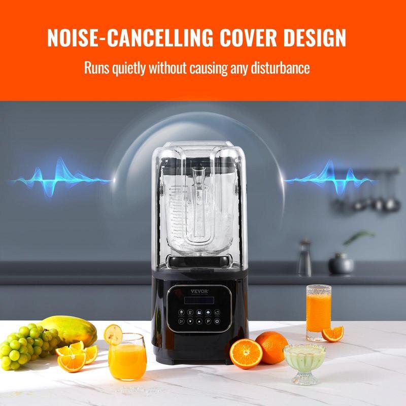 Licuadora profesional VEVOR con pantalla táctil y protector, máquina de jugo multifuncional comercial de mostrador, combo de 68 oz con acero inoxidable, 9 velocidades y juego de cuchillas silenciosas de 5 funciones, para batidos, smoothies, triturar hielo