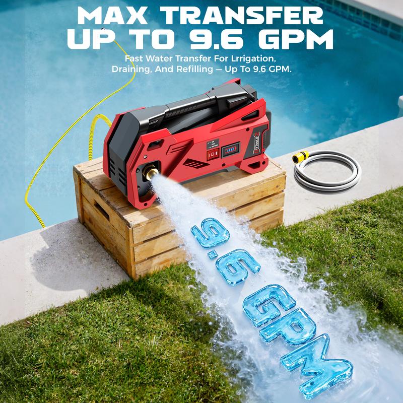 Bomba de transferencia de agua inalámbrica de 9.6 GPM compatible con batería Milwaukee de 18 V【¡SIN BATERÍA!】, bombas eléctricas para estanques, autocebante portátil para RV, tanques, drenaje de piscinas, riego de jardines summervibes