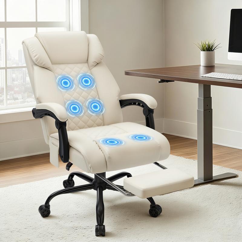 Silla de oficina con masaje HOFFREE de 181 kg con reposapiés, vibración de 6 puntos, ergonómica, ejecutiva, reclinable, con respaldo alto, color negro.