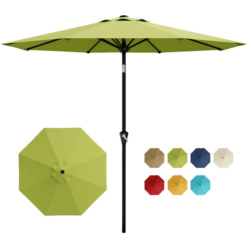 Sombrilla de exterior Garvee Modern de 300 cm (9 pies) resistente con luces LED solares, estructura de 8 varillas de alta resistencia, doble inclinación de 30°, manivela de fácil uso, sombrilla de protección solar resistente a la intemperie para jardín, b