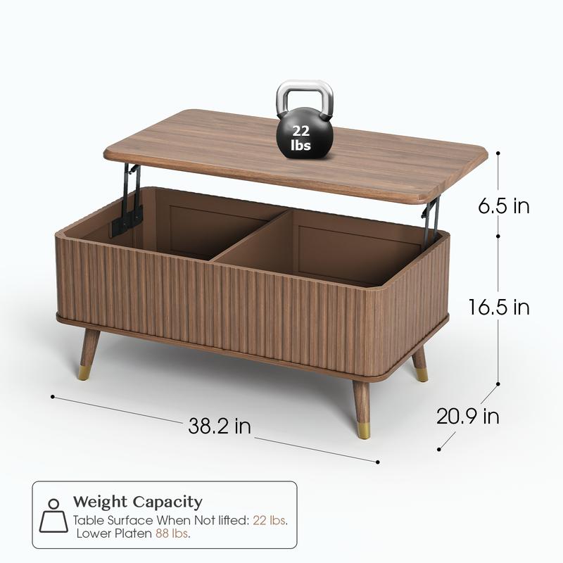 Mesa de centro moderna de mediados de siglo con almacenamiento - Mesa de centro de 80 cm (31,5") con puerta corrediza de nogal para espacios pequeños