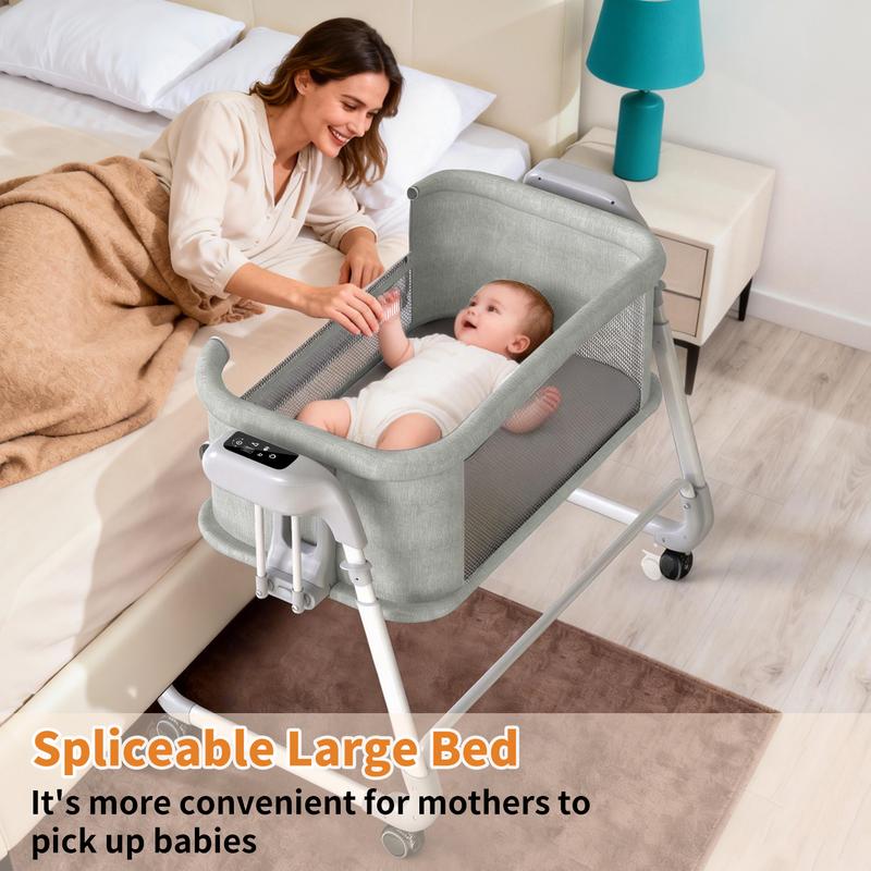 Cuna mecedora eléctrica para bebé, cuna automática Bluetooth con ruedas, cuna ajustable en 4 alturas, cuna colecho, cuna inteligente con ruedas de 5 velocidades para recién nacidos, cuna portátil para guardería infantil.