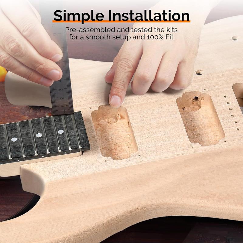 Kit de guitarra eléctrica Glarry DIY con púas - 6 cuerdas, cuerpo de madera de caoba, mástil de arce, ideal para principiantes, todos los componentes incluidos (IVA incluido), cuerdas de guitarra tiktokshopbacktoschool