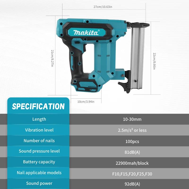 Clavadora eléctrica inalámbrica F30, apta para clavos rectos de 2/5 a 6/5 pulgadas, compatible con baterías de 18 V, ideal para carpintería, construcción o bricolaje. Altamente eficiente y estable. Portátil y de alta eficiencia.
