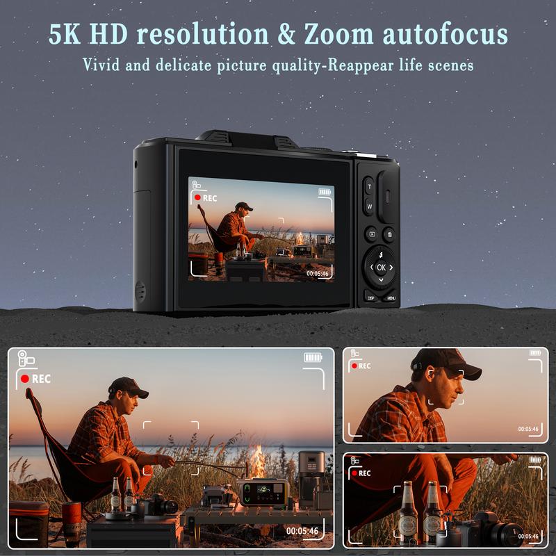 Cámara digital 5K 2026, cámara retro portátil, cámara digital de 180° con pantalla abatible, cámara para vlogging con zoom digital 18X, cámaras para fotografía, cámara de viaje compacta para adolescentes, regalos de verano