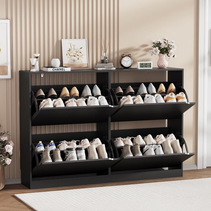 Zapatero ajustable con acabado natural y almacenamiento oculto, zapatero con 3 cajones abatibles, zapatero estrecho, organizador independiente para muebles multifuncionales de tamaño reducido