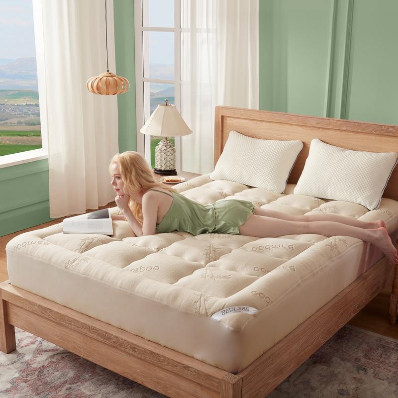 【BEDLORE】Protector de colchón grueso ajustable, capa superior acolchada y mullida, funda de colchón fresca y suave con bolsillos profundos (se adapta a colchones de 6 a 18 pulgadas), ideal para el dormitorio y el hogar.