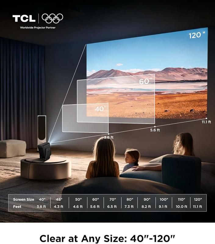 Proyector inteligente TCL C1 con soporte 4K, licencia oficial de Google TV y Netflix, Wi-Fi y Bluetooth, corrección trapezoidal con enfoque automático, resolución nativa 1080p, audio Dolby, miniproyector portátil de 285° para cine en casa.