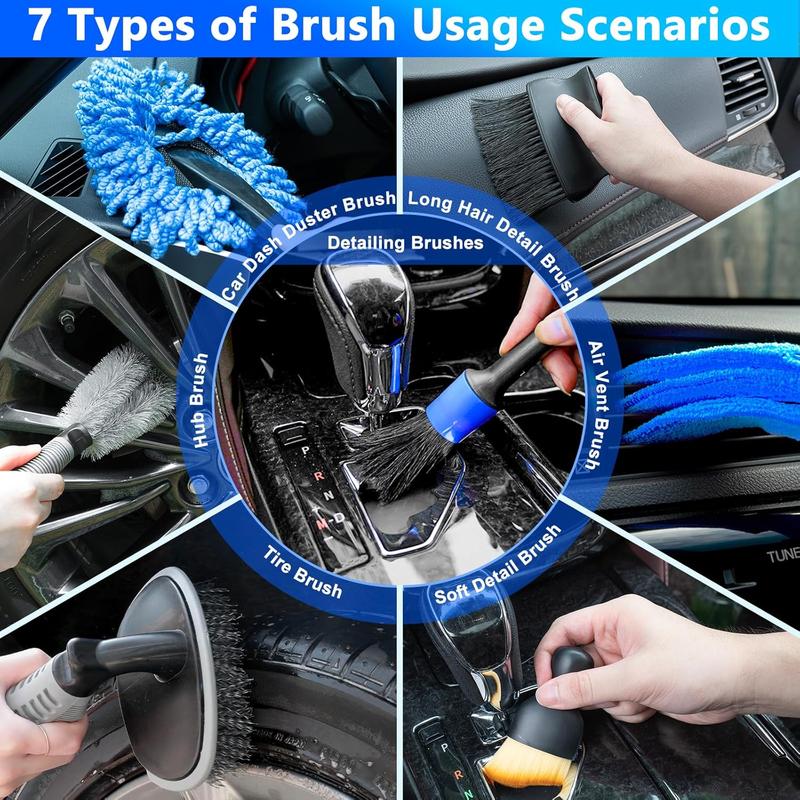 Kit de lavado de autos THINKWORK, kit de detallado de autos con pistola de espuma, cepillo, mopa y cubo plegable grande, adecuado para la limpieza de autos, set de lavado de autos azul, regalo para hombres y mujeres.