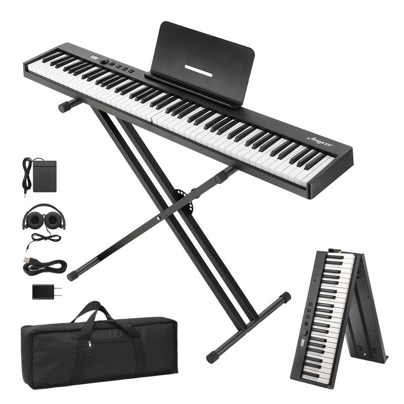 Teclado de piano plegable GARVEE de 88 teclas, piano eléctrico digital portátil de tamaño completo con teclas semipesadas, Bluetooth, auriculares, pedal de sustain y funda.