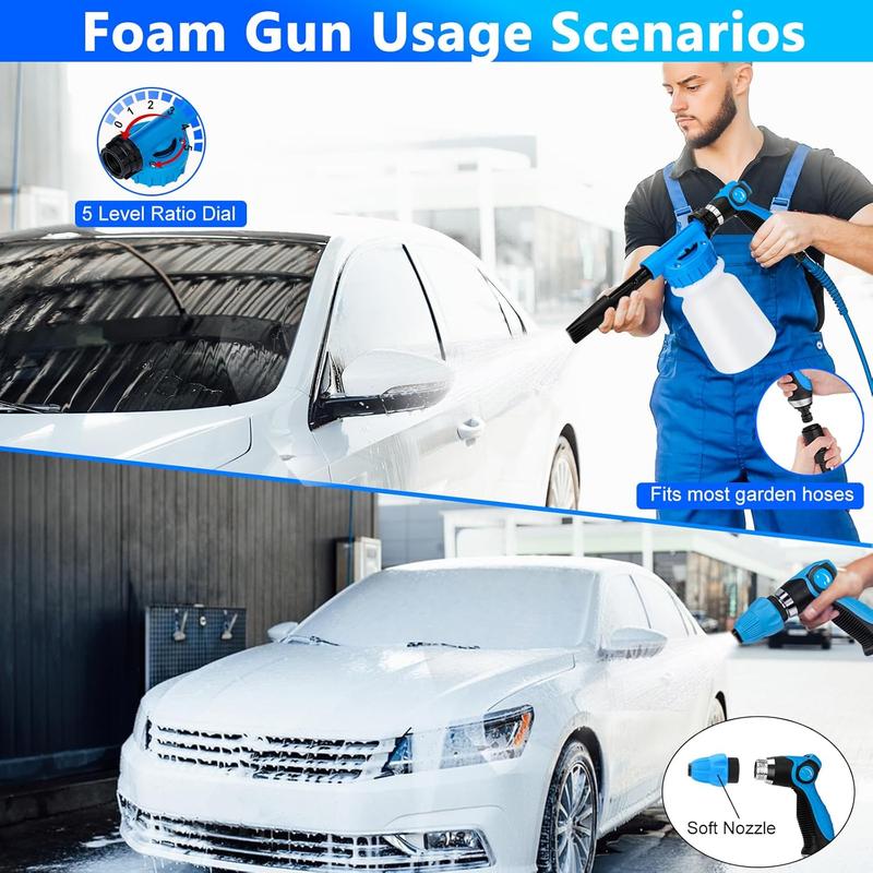 Kit de lavado de autos THINKWORK, kit de detallado de autos con pistola de espuma, cepillo, mopa y cubo plegable grande, adecuado para la limpieza de autos, set de lavado de autos azul, regalo para hombres y mujeres.