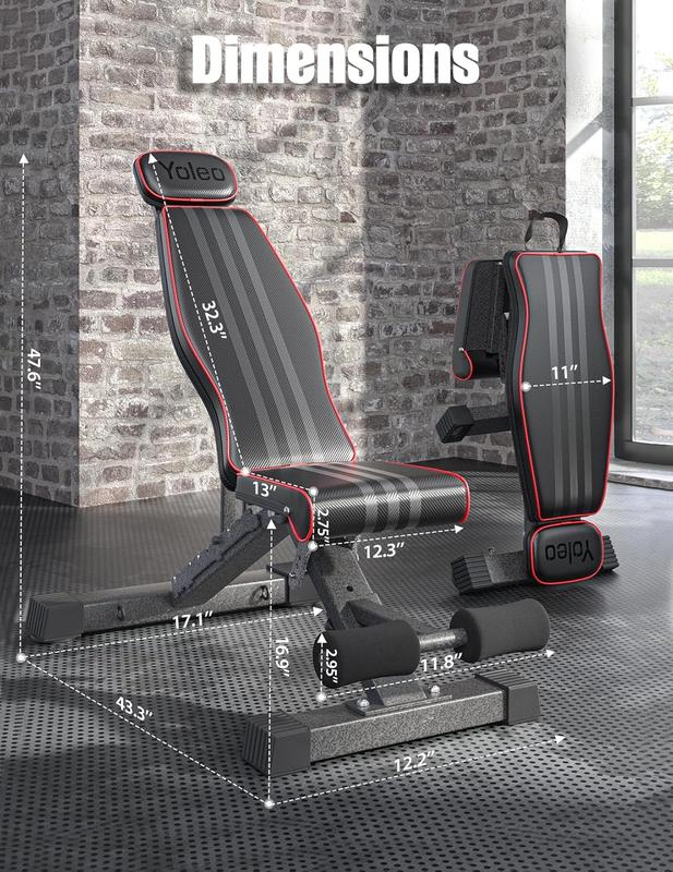 Banco de pesas ajustable Yoleo, banco de entrenamiento plegable para gimnasio en casa, entrenamiento de fuerza de cuerpo completo, banco utilitario plano e inclinado con ajuste rápido.