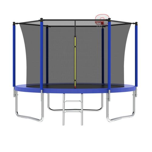 Cama elástica azul de 8/10/12/14 pies para parque infantil, tamaño estándar, con escalera y aro de baloncesto. Cama elástica resistente para exteriores, reforzada y de mayor grosor. Marca: summerwins.