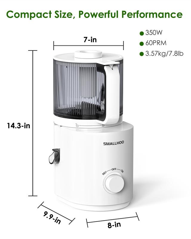Licuadora de prensado en frío 3 en 1, boca de alimentación ancha de 18 cm, para frutas y verduras enteras, sorbetes y leches vegetales, fácil de limpiar, gran capacidad de 355 ml.