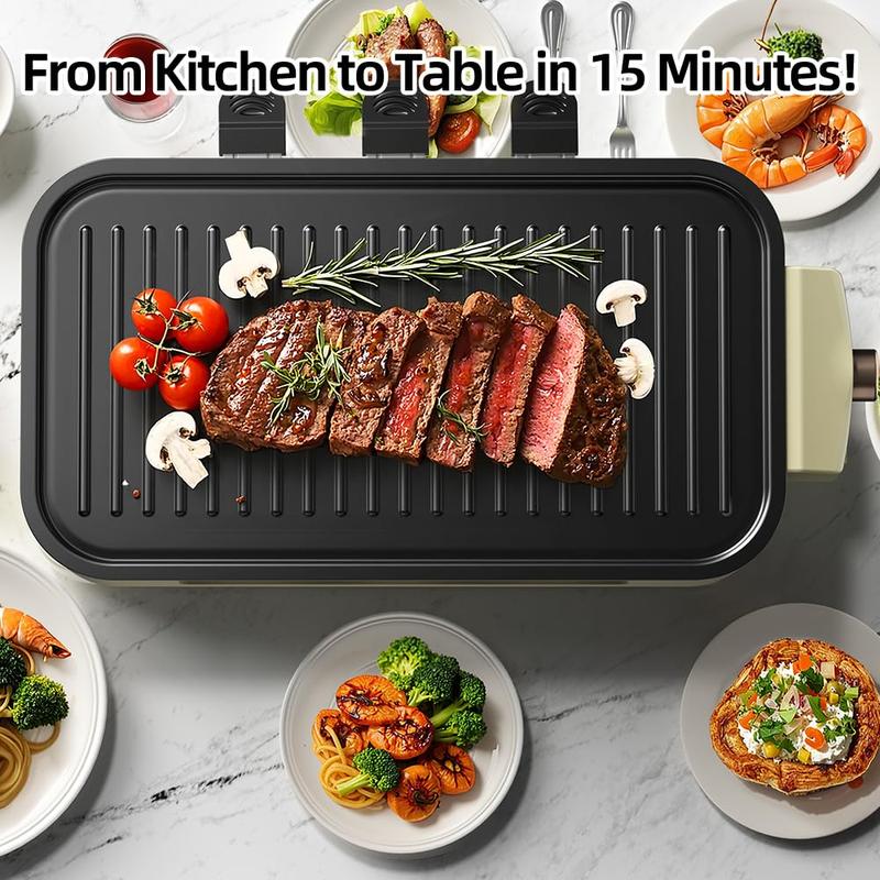 Parrilla eléctrica de interior sin humo AORAN KITCHEN de 1800 W con revestimiento antiadherente, plancha universal de acero inoxidable para barbacoa coreana en casa, multifuncional.