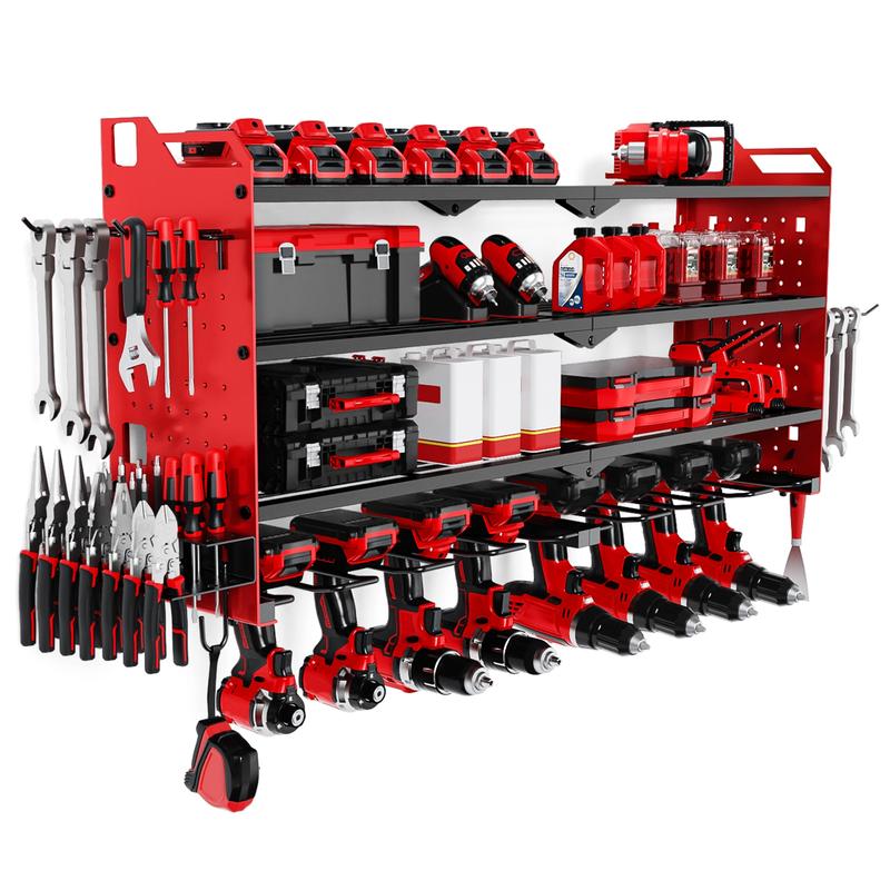 Organizador de herramientas eléctricas de montaje en pared, organizador de taladros inalámbricos, estante de herramientas de gran capacidad de 4 niveles con 8 soportes para taladros, resistente.
