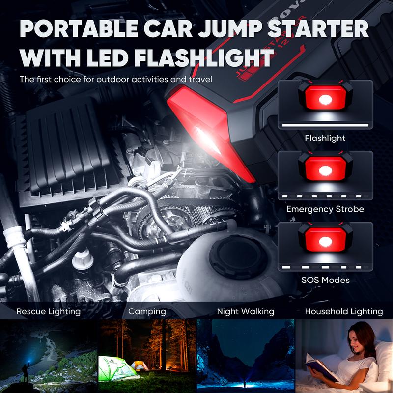 Arrancador portátil universal de 12 V y 14000 mAh para motores de gasolina/diésel de hasta 10 L/8 L - Batería externa integrada y cargador para móviles