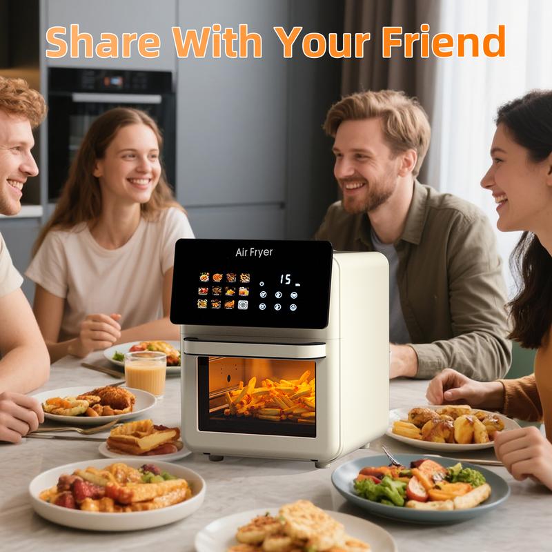 Horno freidora de aire XL Pro de 10 litros con función de parrilla integrada para encimera de cocina, horno de convección inteligente 12 en 1, freidora de aire con ventana de cristal, cesta antiadherente, revestimientos para freír, puerta extraíble - Blan