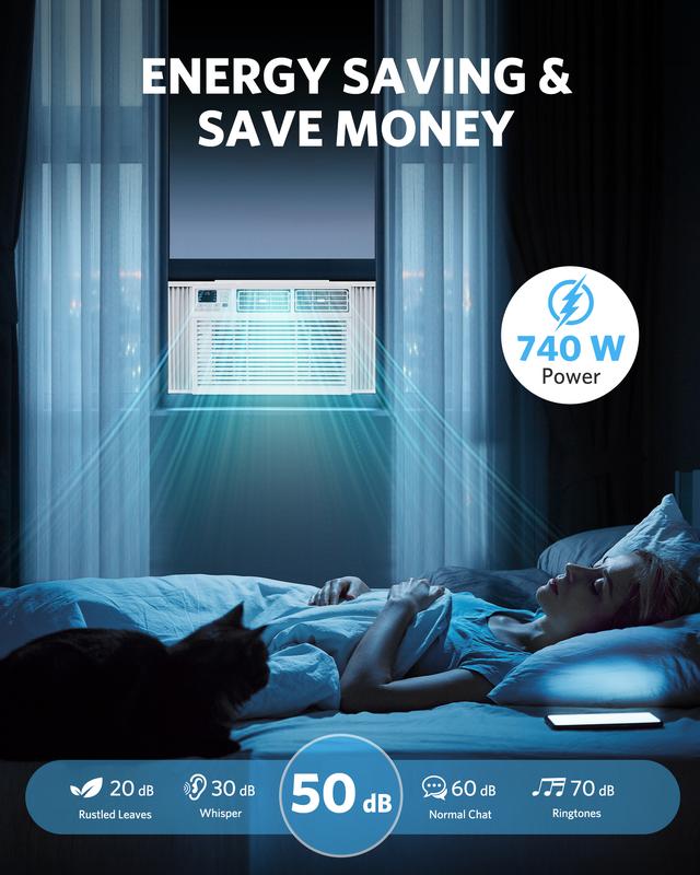 Aire acondicionado de ventana de 5000-14000 BTU, enfría hasta 350 pies cuadrados, 4 modos y 3 velocidades de ventilador, temporizador de 24 horas, control remoto, funcionamiento silencioso, filtro reutilizable summerwins
