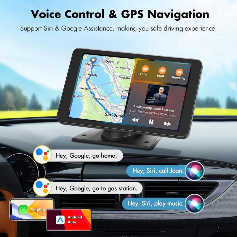 Autoestéreo inalámbrico portátil de 7/9 pulgadas con CarPlay - Reproductor multimedia para coche con Apple CarPlay, Android Auto, AirPlay y Mirror Link