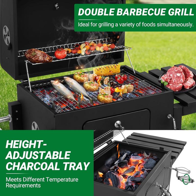 Barbacoa portátil de carbón Ubesgoo de gran tamaño - Área de cocción de 794 pulgadas cuadradas, bandeja de carbón con regulador de calor ajustable, mesa lateral plegable, manivela, ideal para fiestas en patios, jardines y exteriores, y para uso comercial