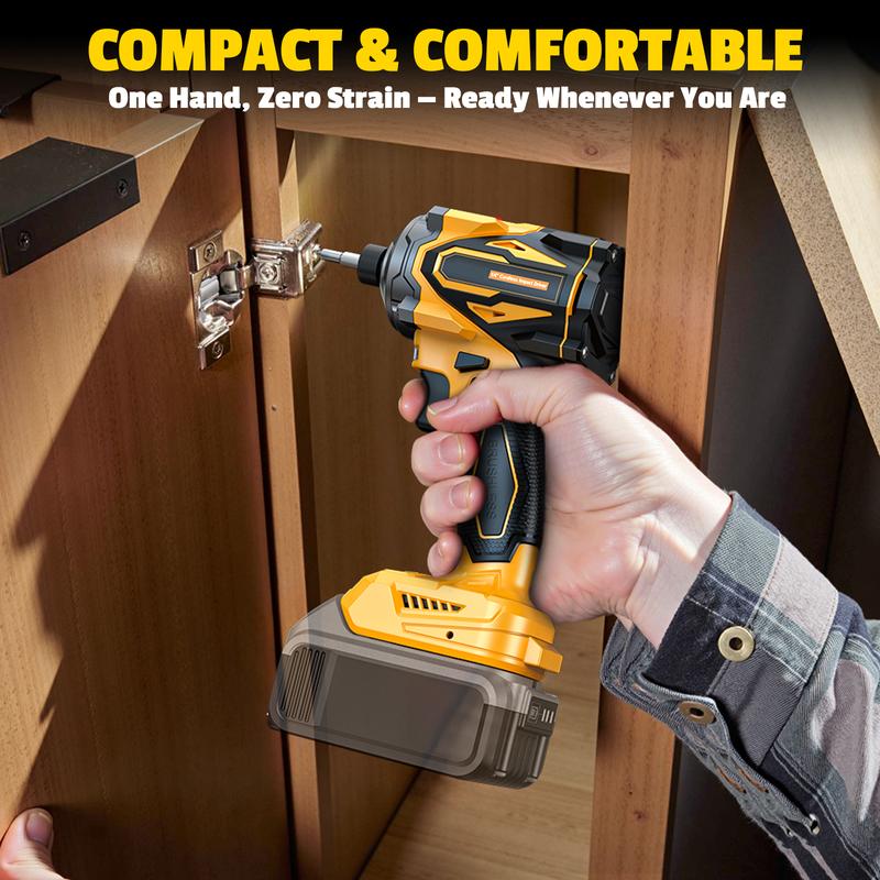 Atornillador de impacto inalámbrico de 1/4" compatible con baterías Dewalt/Milwaukee (¡solo herramienta!), taladro de impacto sin escobillas de 2800 in-lbs, 4 velocidades, 3900 RPM, herramienta compacta para construcción y hogar summervibes