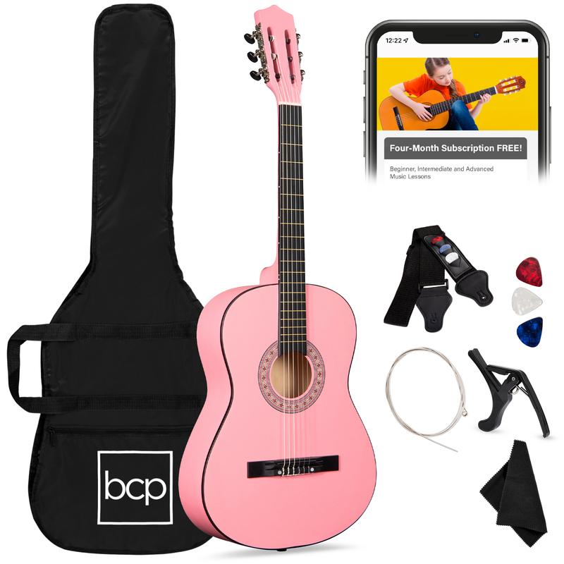 Kit de iniciación a la guitarra acústica para principiantes de 38 pulgadas con funda, correa y cuerdas.