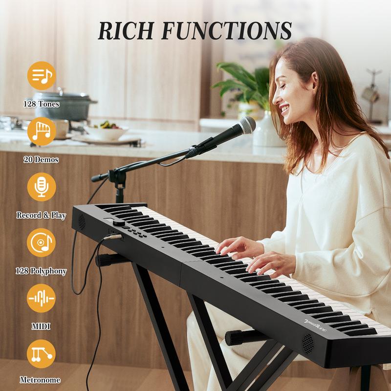 Teclado de piano plegable GARVEE de 88 teclas, piano eléctrico digital portátil de tamaño completo con teclas semipesadas, Bluetooth, auriculares, pedal de sustain y funda.