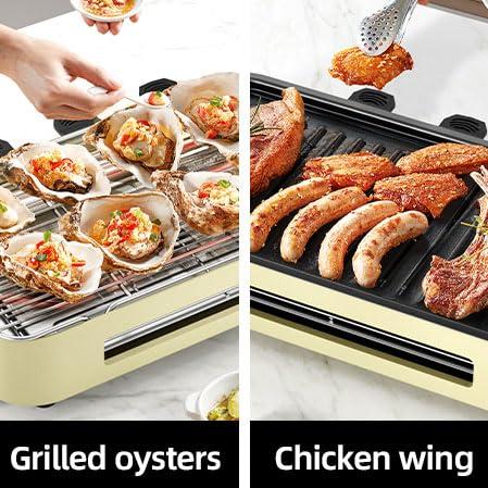Parrilla eléctrica de interior sin humo AORAN KITCHEN de 1800 W con revestimiento antiadherente, plancha universal de acero inoxidable para barbacoa coreana en casa, multifuncional.