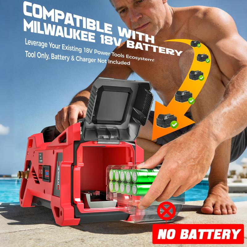 Bomba de transferencia de agua inalámbrica de 9.6 GPM compatible con batería Milwaukee de 18 V【¡SIN BATERÍA!】, bombas eléctricas para estanques, autocebante portátil para RV, tanques, drenaje de piscinas, riego de jardines summervibes