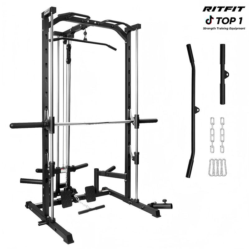 Máquina Smith multifuncional RitFit PSR05 con 13 accesorios incluidos. Máquina Smith, máquina de sentadillas, jaula de potencia, sistema de gimnasio en casa, estación de gimnasio en casa, equipo de entrenamiento de fuerza (negro/rosa), máquina de ejercici
