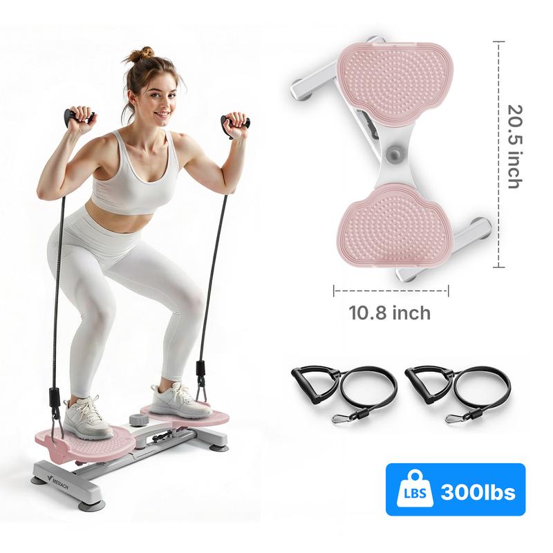 Máquina de torsión de cintura Merach para tonificar abdominales. Se puede usar con los pies separados. Doble superficie antideslizante. Sin ruido. Equipo de ejercicio con rodillo abdominal.