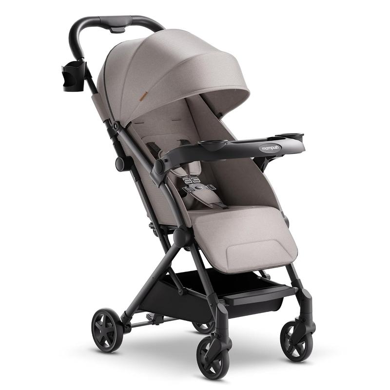 Cochecito de viaje ligero Mompush Lithe V2, cochecito compacto plegable para bebé con bolsa de viaje, plegado con una sola mano, bandeja para meriendas, asiento reclinable mecánico, apto para aviones, capota con protección UPF 50+ y funda para la lluvia.