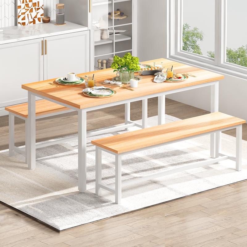 Juego de mesa de comedor moderna Recaceik de 4 piezas con 2 bancos - Muebles compactos y que ahorran espacio con estructura metálica contemporánea para cocinas modernas, apartamentos pequeños [Juego de comedor de interior], muebles para apartamentos, mueb